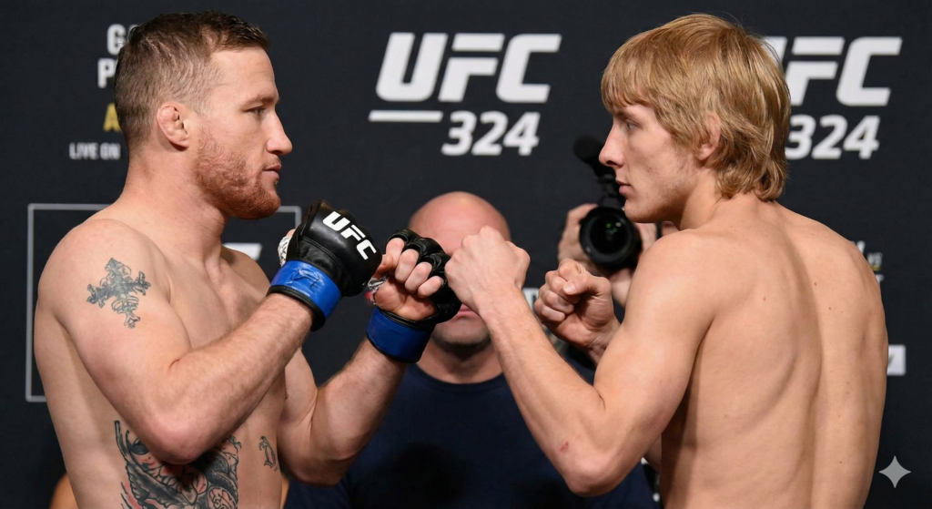 Justin Gaethje vs Paddy Pimblett official face off for UFC 324 interim title fight